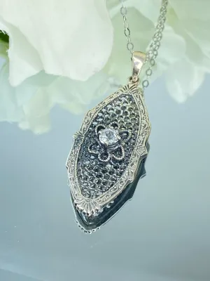 Faux Diamond Flower Star Pendant, Natural White Topaz, Vintage Necklace, Design#P20 - Ready to Ship