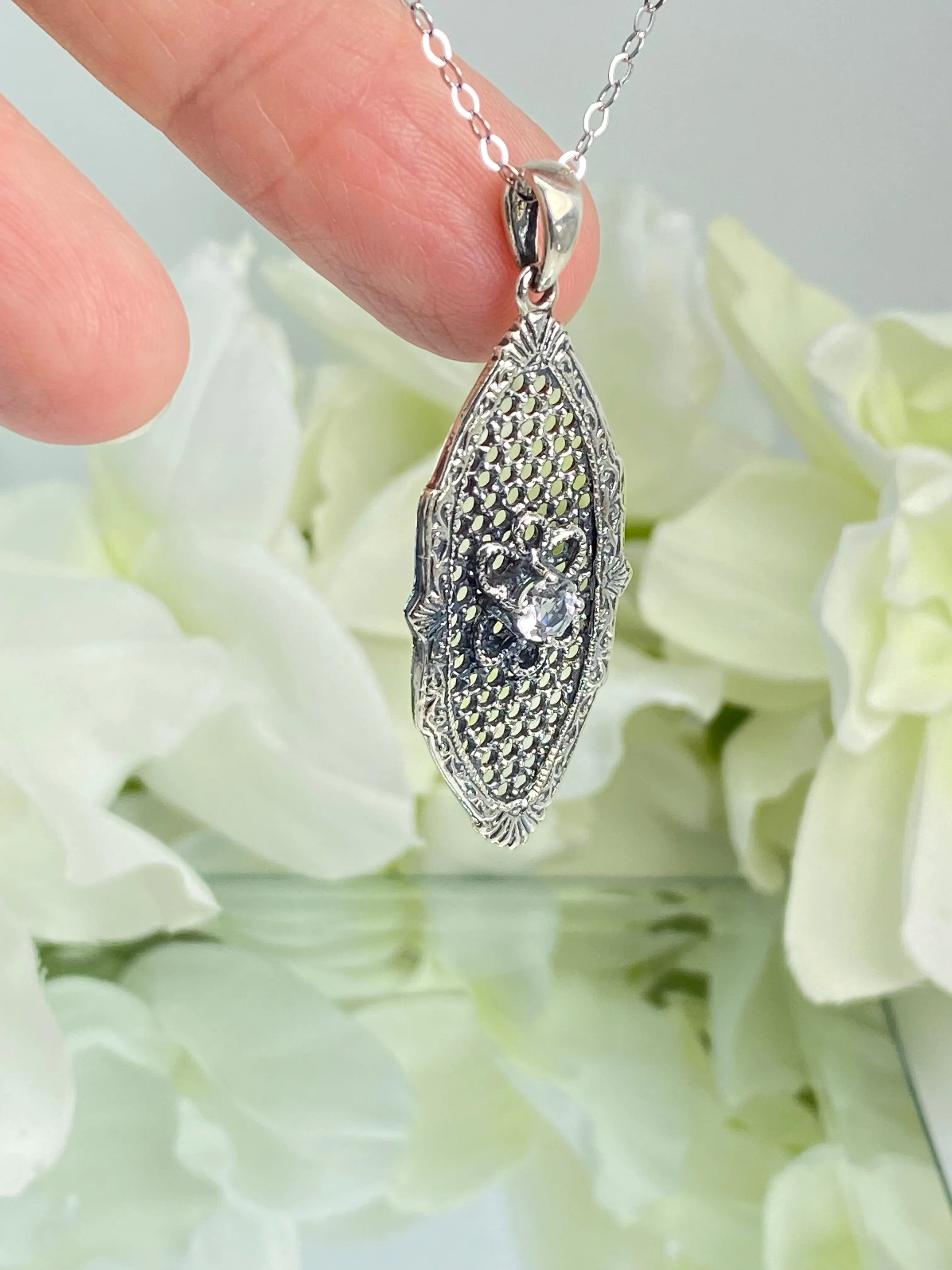 Faux Diamond Flower Star Pendant, Natural White Topaz, Vintage Necklace, Design#P20 - Ready to Ship
