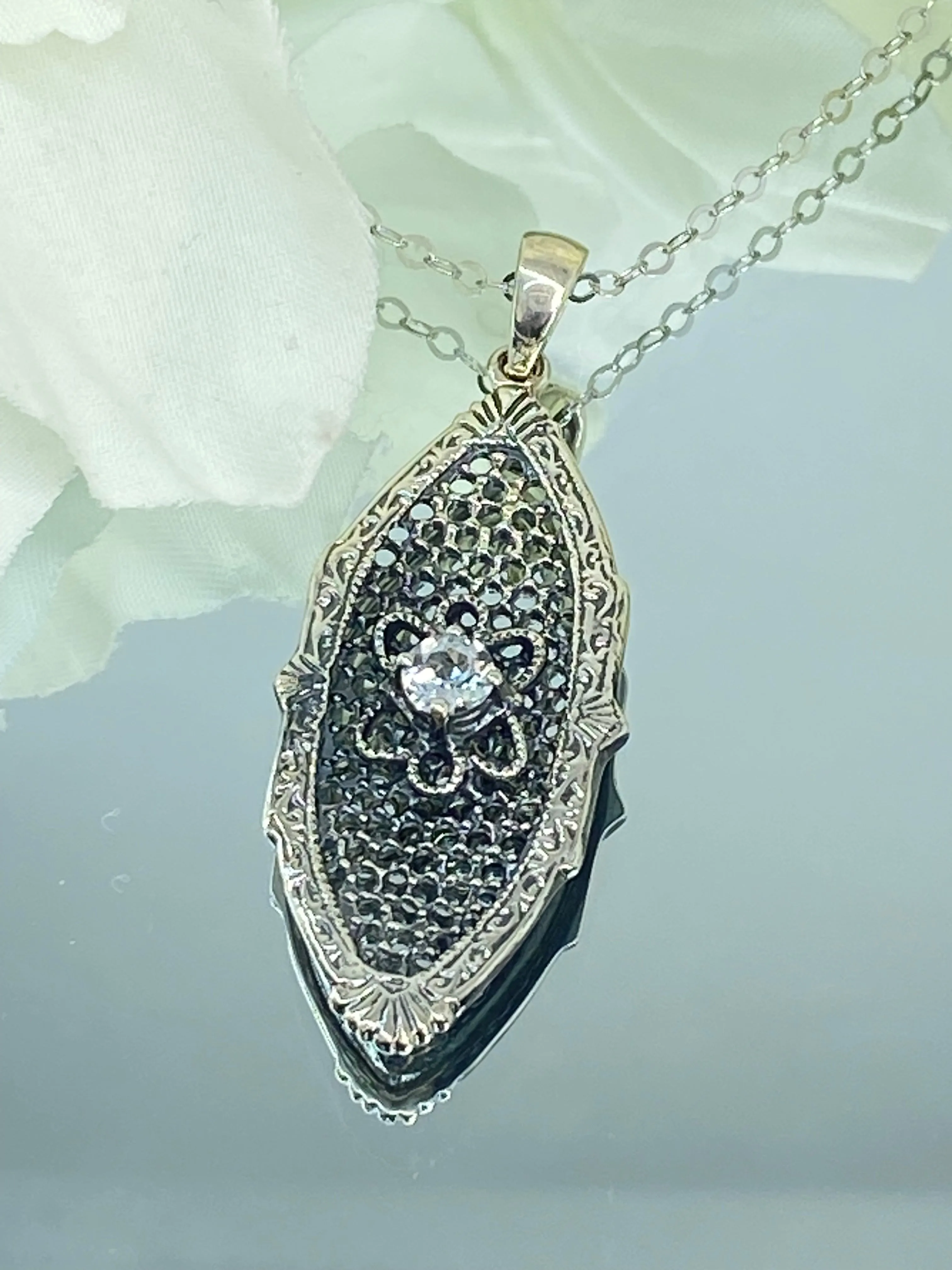 Faux Diamond Flower Star Pendant, Natural White Topaz, Vintage Necklace, Design#P20 - Ready to Ship
