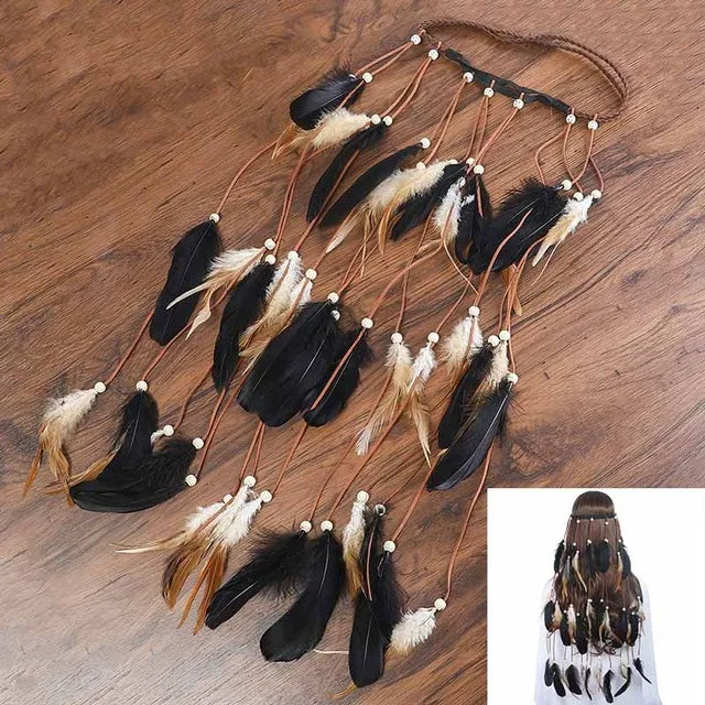 Feather Hair Band Bohemian Elastic Gypsy Festival Headband Women's Fashion