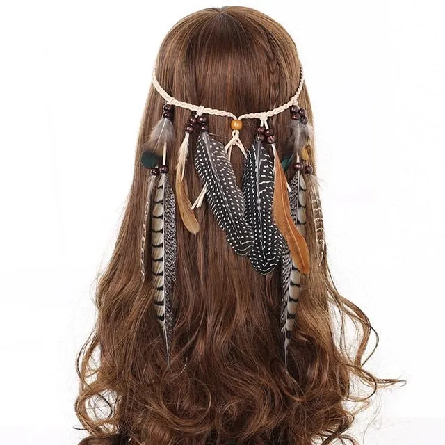Feather Hair Band Bohemian Elastic Gypsy Festival Headband Women's Fashion