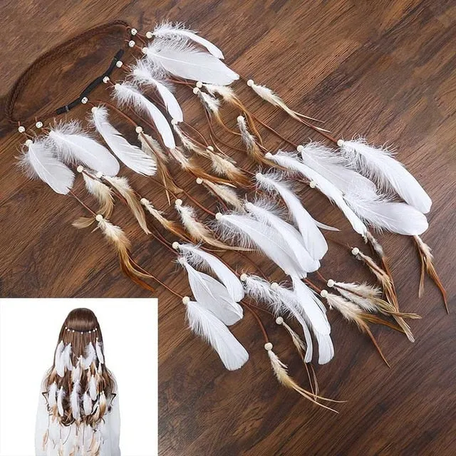 Feather Hair Band Bohemian Elastic Gypsy Festival Headband Women's Fashion