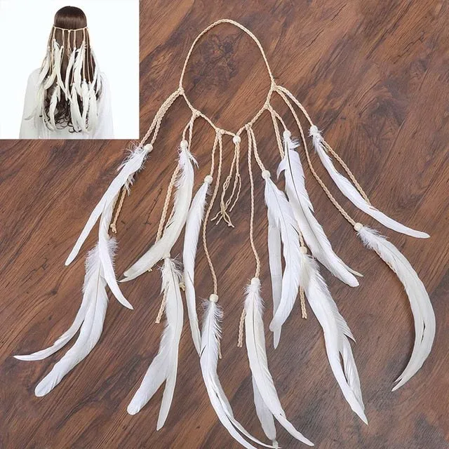 Feather Hair Band Bohemian Elastic Gypsy Festival Headband Women's Fashion