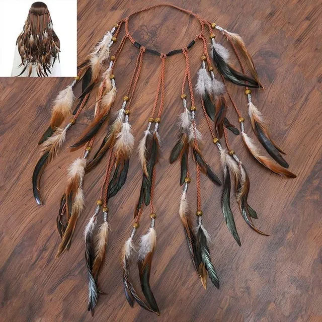 Feather Hair Band Bohemian Elastic Gypsy Festival Headband Women's Fashion