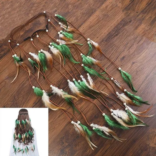 Feather Hair Band Bohemian Elastic Gypsy Festival Headband Women's Fashion
