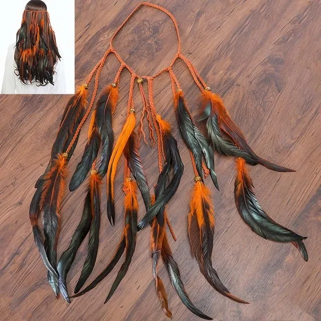 Feather Hair Band Bohemian Elastic Gypsy Festival Headband Women's Fashion