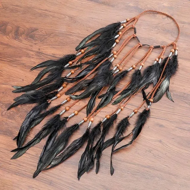 Feather Hair Band Bohemian Elastic Gypsy Festival Headband Women's Fashion