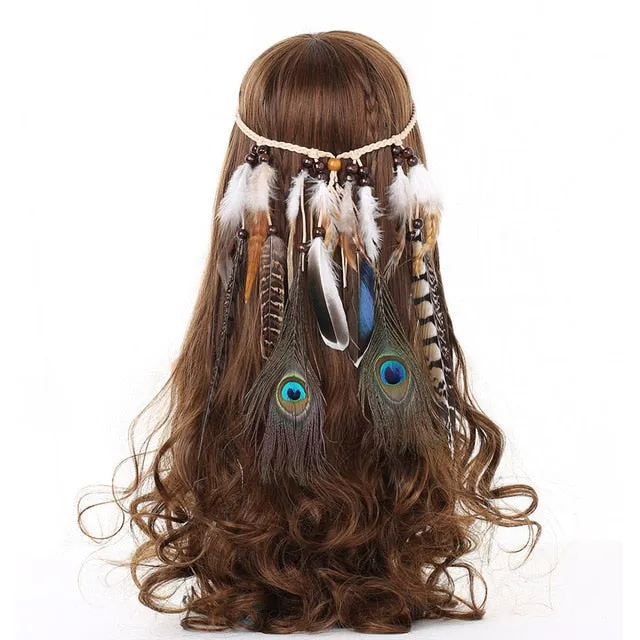 Feather Hair Band Bohemian Elastic Gypsy Festival Headband Women's Fashion