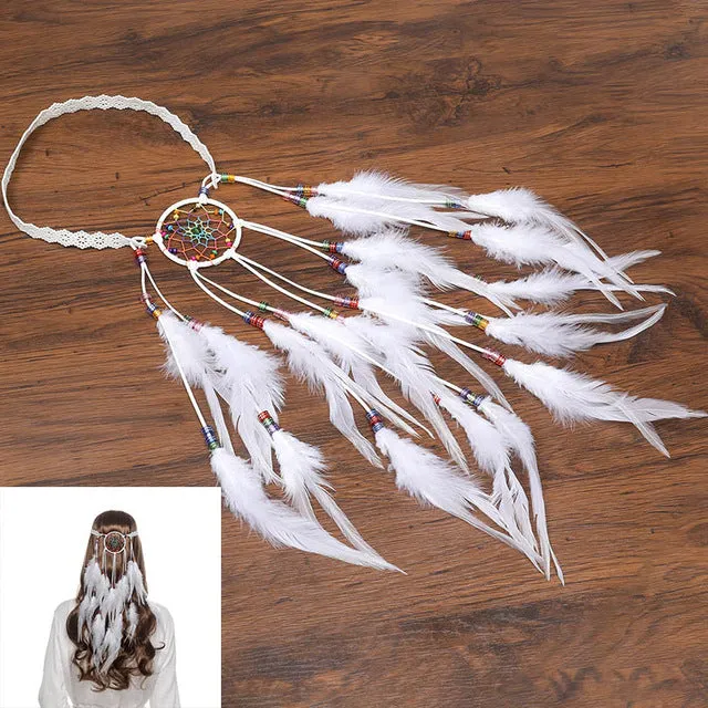 Feather Hair Band Bohemian Elastic Gypsy Festival Headband Women's Fashion