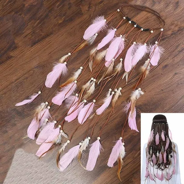 Feather Hair Band Bohemian Elastic Gypsy Festival Headband Women's Fashion