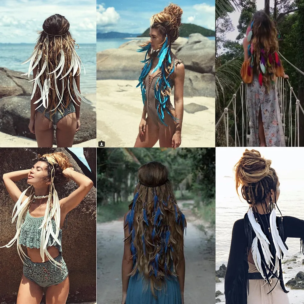 Feather Hair Band Bohemian Elastic Gypsy Festival Headband Women's Fashion