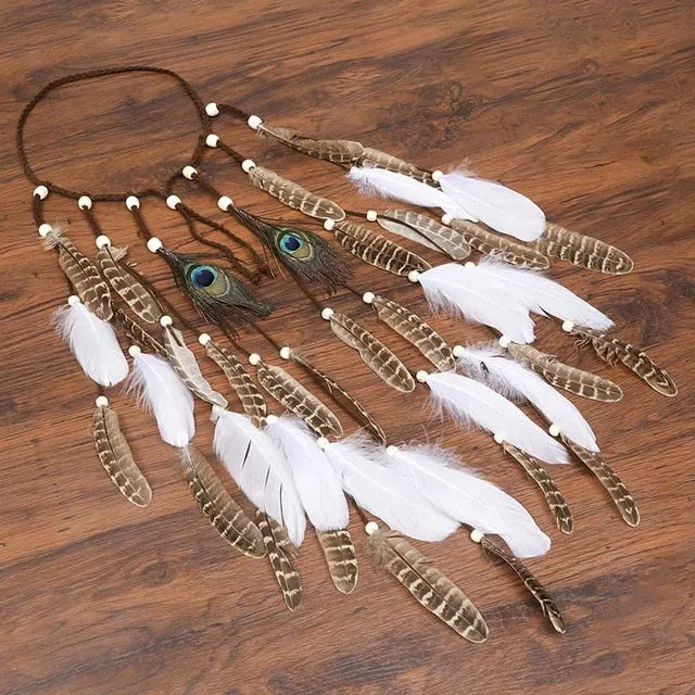 Feather Hair Band Bohemian Elastic Gypsy Festival Headband Women's Fashion