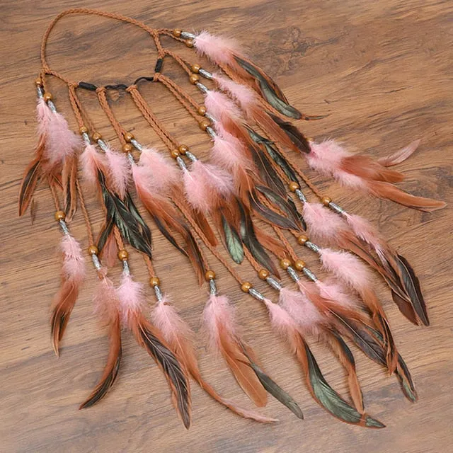 Feather Hair Band Bohemian Elastic Gypsy Festival Headband Women's Fashion