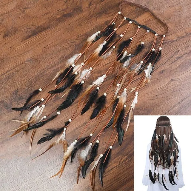 Feather Hair Band Bohemian Elastic Gypsy Festival Headband Women's Fashion