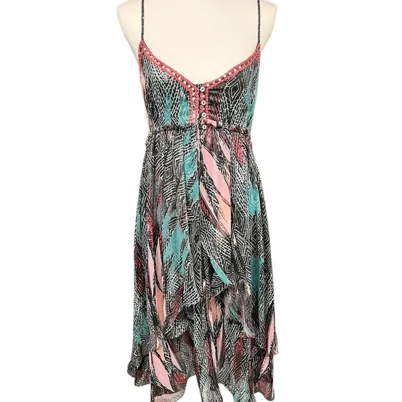 Free People Sea Gypsy Feather Print Dress - Black Combo - Size M