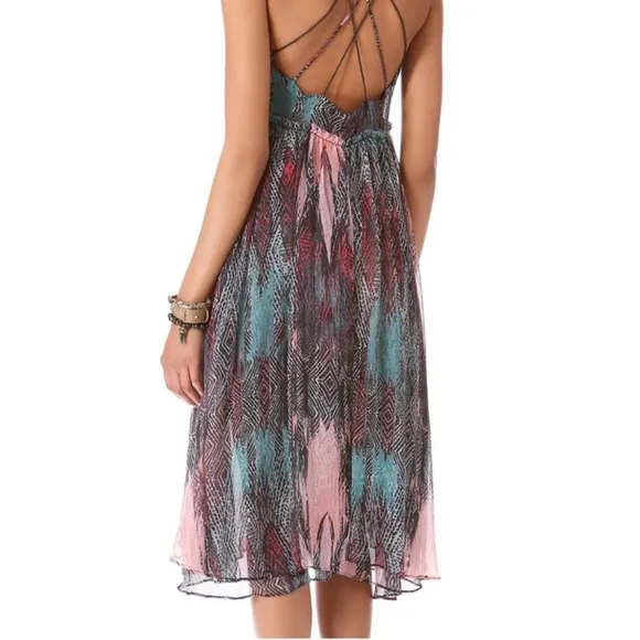 Free People Sea Gypsy Feather Print Dress - Black Combo - Size M