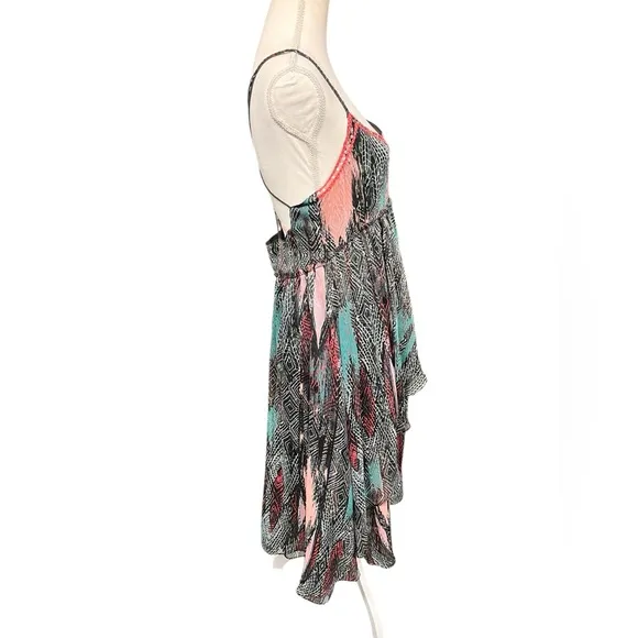 Free People Sea Gypsy Feather Print Dress - Black Combo - Size M
