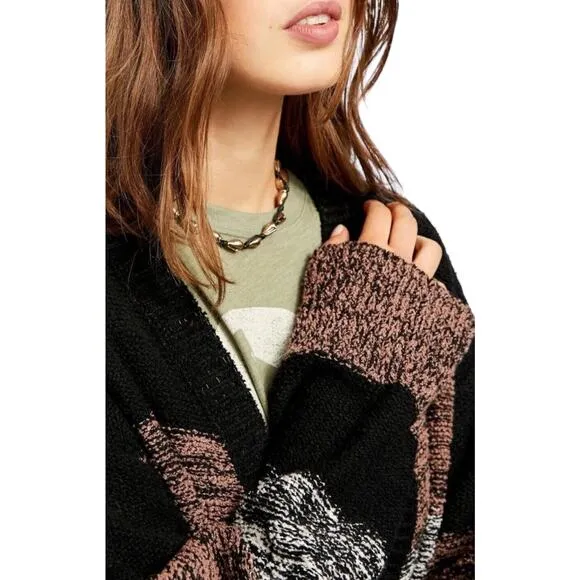 Free People Southport Oversized Cardigan Duster Button Front Pockets Striped Sm