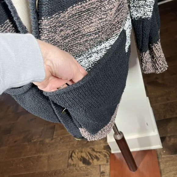 Free People Southport Oversized Cardigan Duster Button Front Pockets Striped Sm