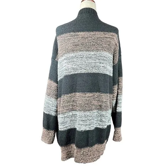 Free People Southport Oversized Cardigan Duster Button Front Pockets Striped Sm
