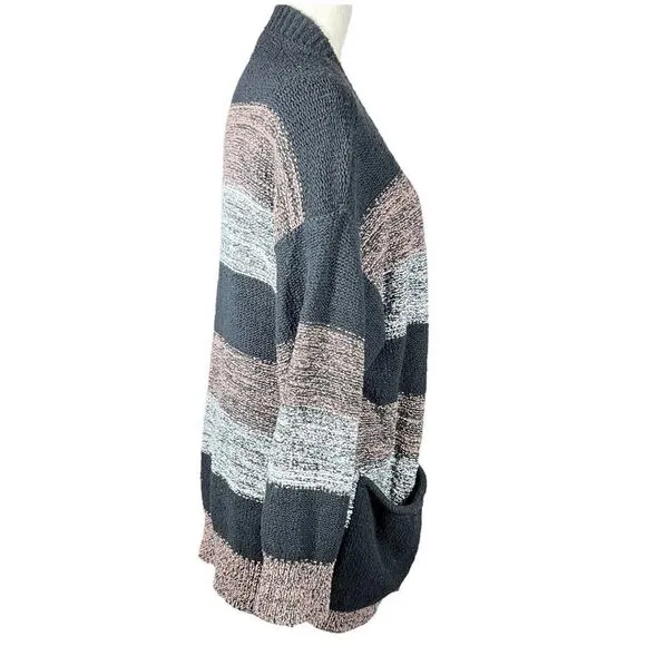 Free People Southport Oversized Cardigan Duster Button Front Pockets Striped Sm