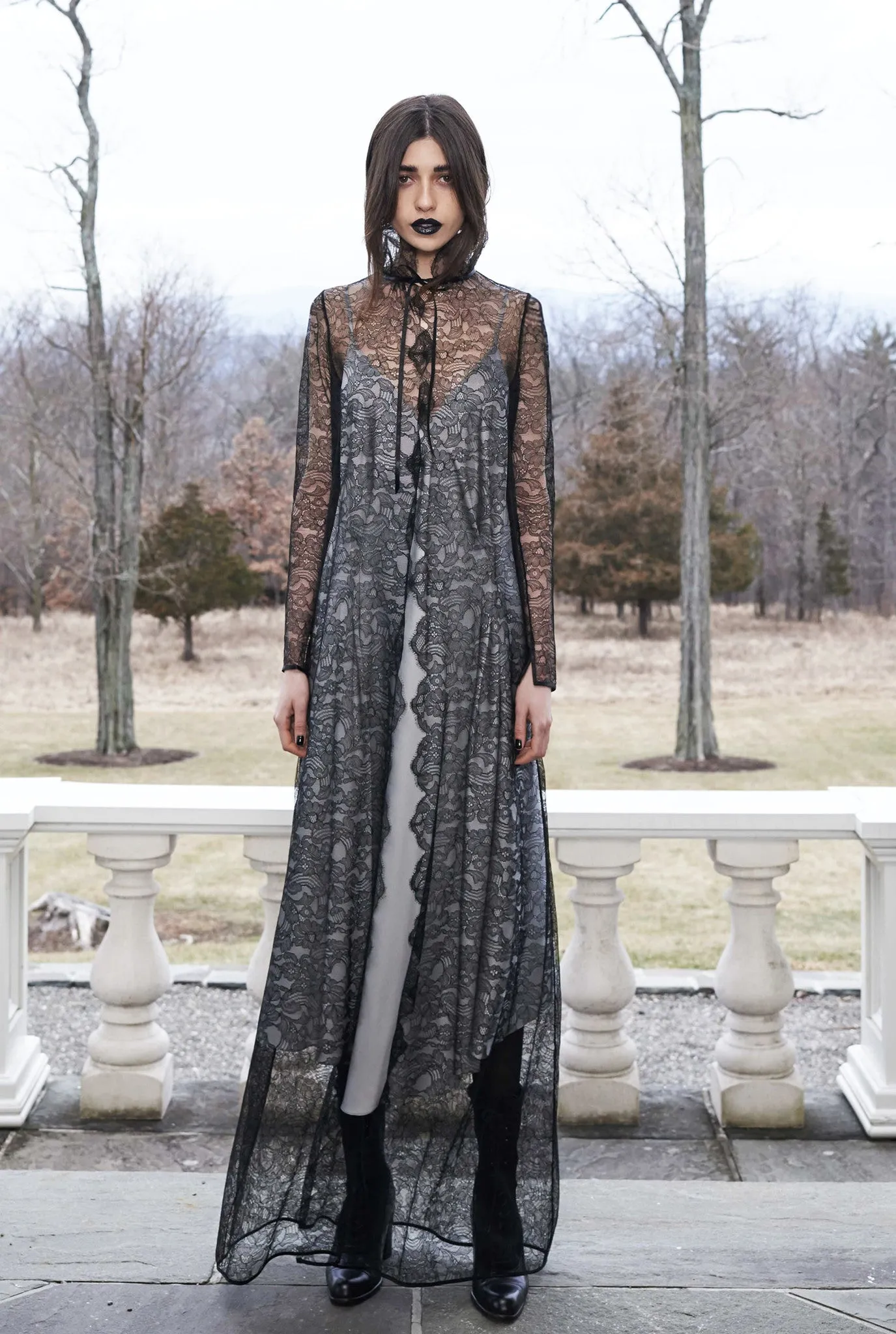 French Lace High Collar Dress Coat