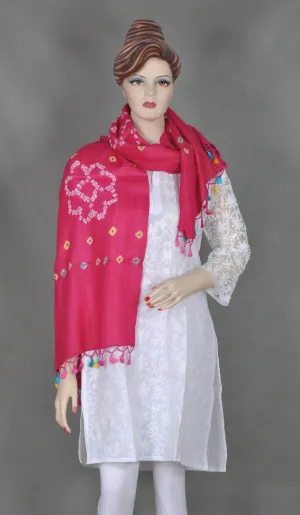 Fuschia Stole with Bandhej Design