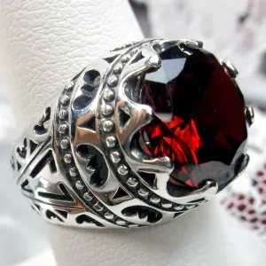Garnet CZ Ring, Round Gem, Edwardian Revival Jewelry, Queen of Hearts, D181