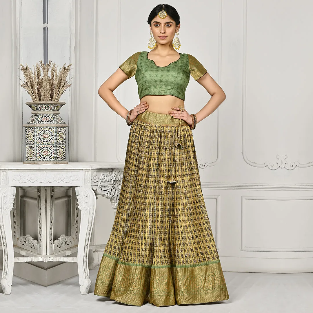 Glowing Golden and Green Banarsi Lehenga Set