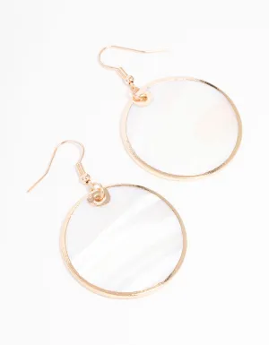 Gold Shell Disc Drop Earrings
