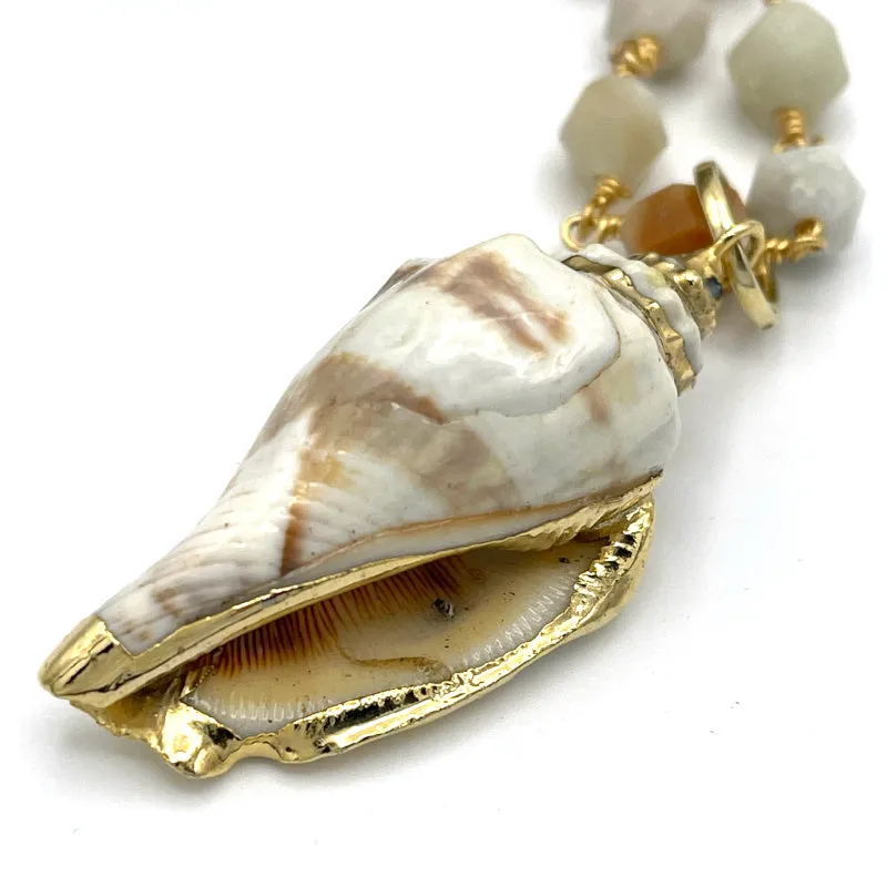 Gold Trim Real Seashell Pendant Necklace
