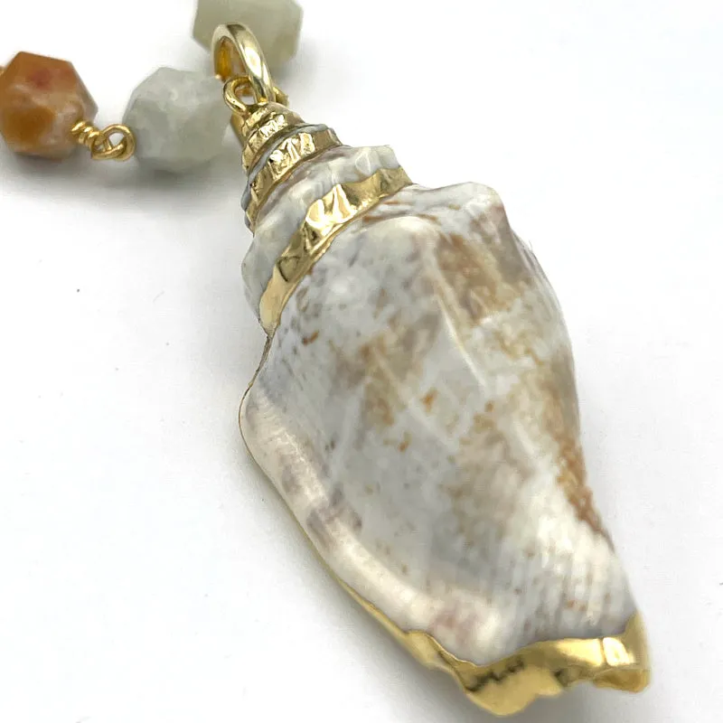 Gold Trim Real Seashell Pendant Necklace