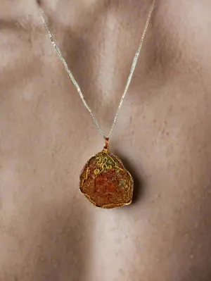 Gorgeous Reddish Clamshell Pendant with Gold Sparkle, Wire Wrap, and Twirls - Handmade Jewelry