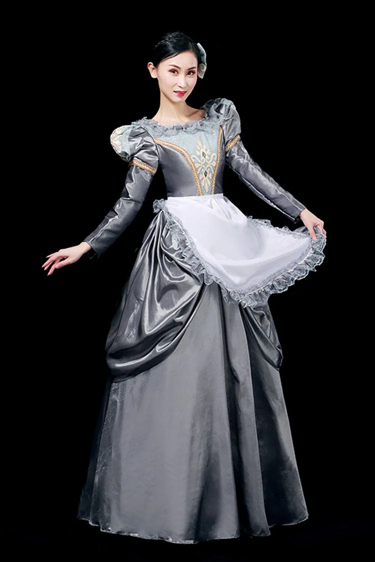 Gray Boat Neck Long Sleeves Floral Print Victorian Lolita Prom Dress