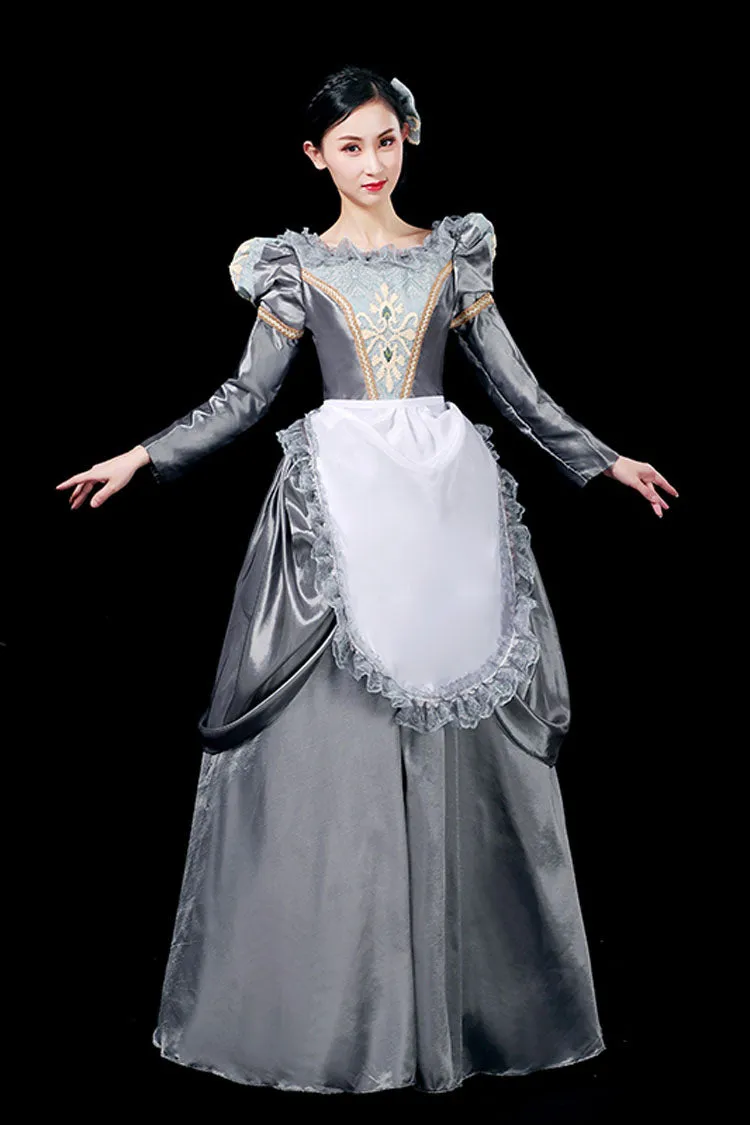 Gray Boat Neck Long Sleeves Floral Print Victorian Lolita Prom Dress