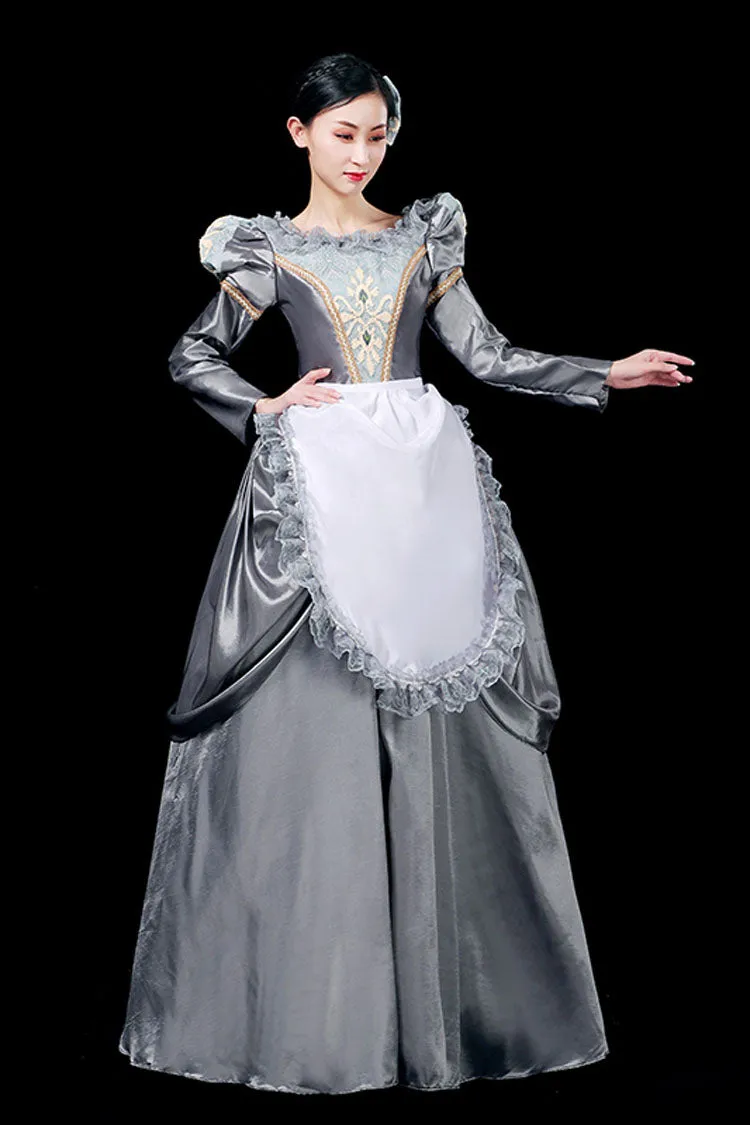 Gray Boat Neck Long Sleeves Floral Print Victorian Lolita Prom Dress