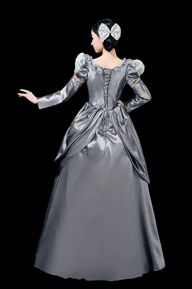 Gray Boat Neck Long Sleeves Floral Print Victorian Lolita Prom Dress