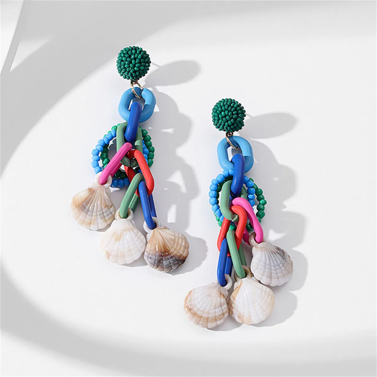 Green Howlite & Acrylic 18K Gold-Plated Chain & Shell Drop Earrings
