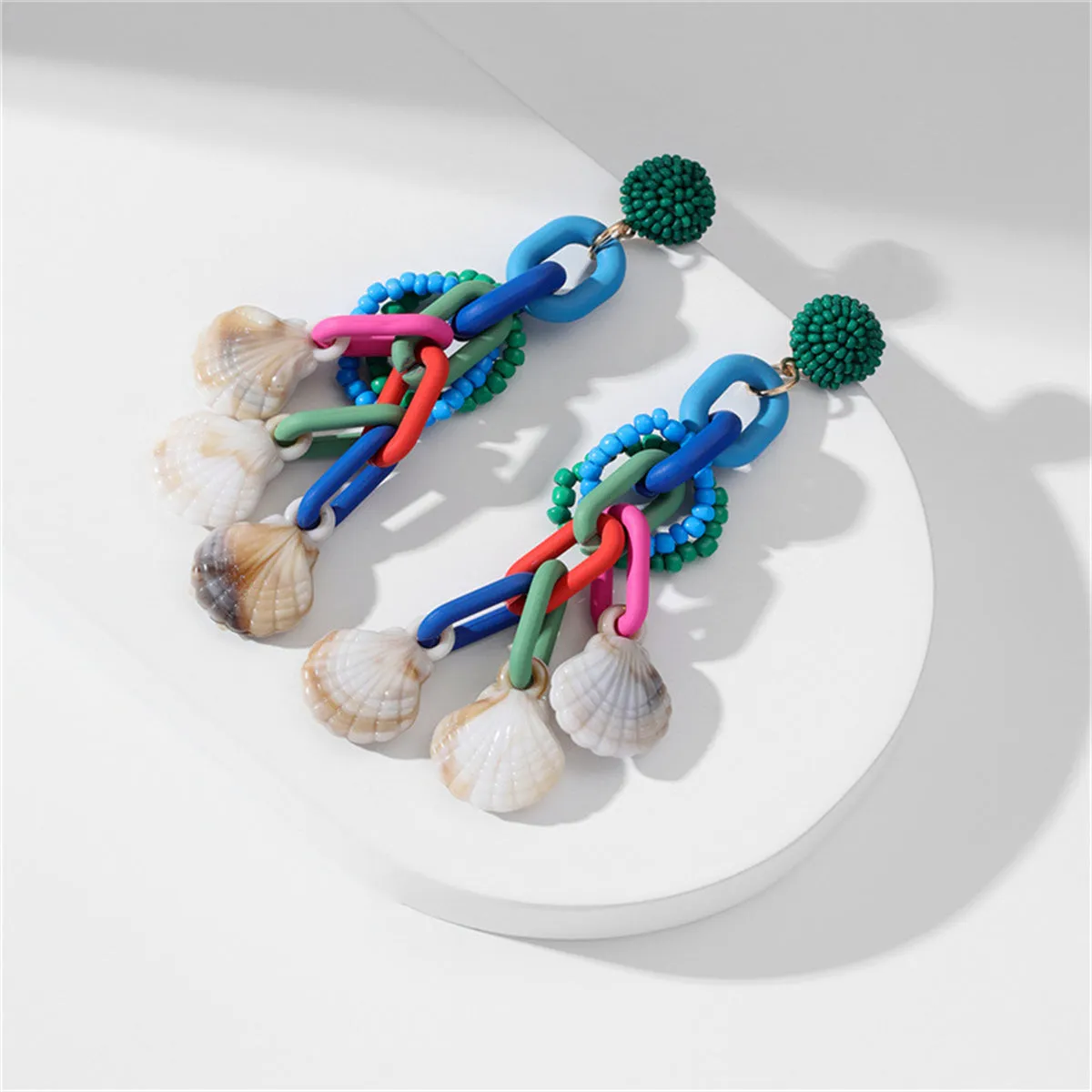 Green Howlite & Acrylic 18K Gold-Plated Chain & Shell Drop Earrings
