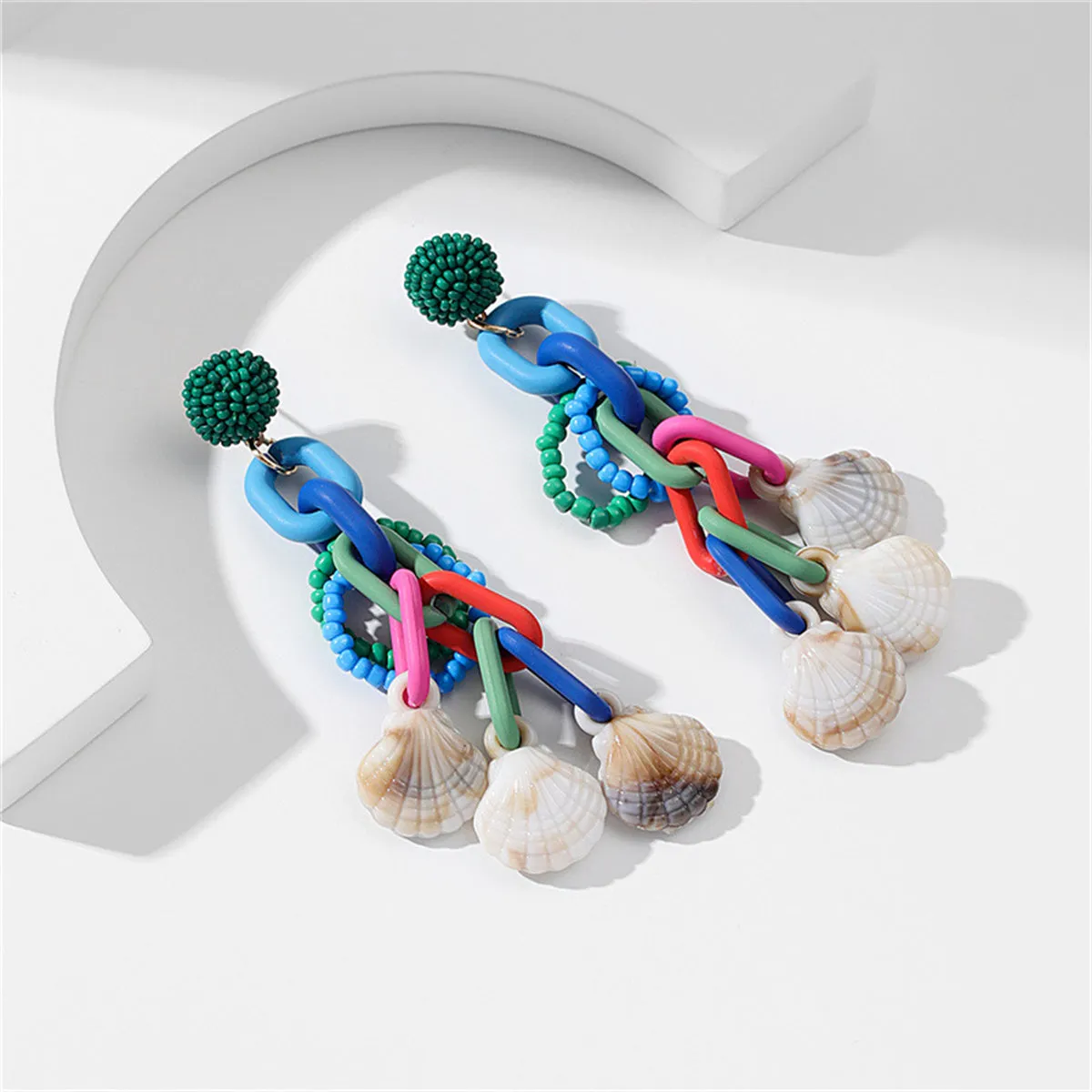 Green Howlite & Acrylic 18K Gold-Plated Chain & Shell Drop Earrings