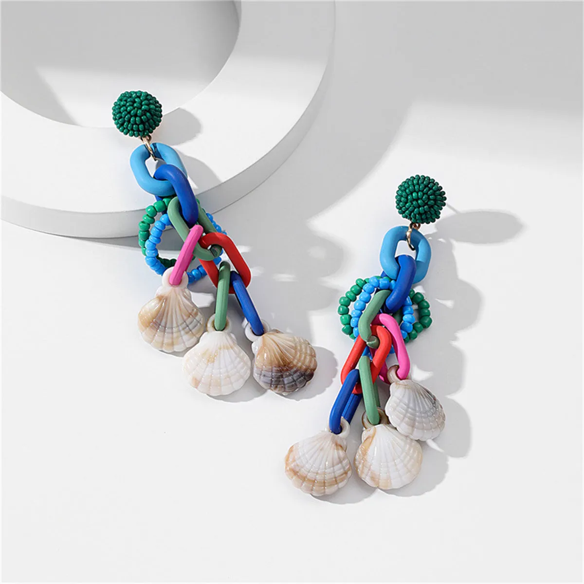 Green Howlite & Acrylic 18K Gold-Plated Chain & Shell Drop Earrings