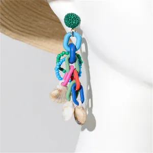 Green Howlite & Acrylic 18K Gold-Plated Chain & Shell Drop Earrings