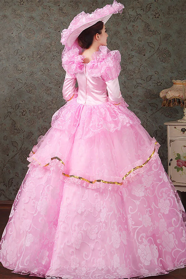 Half Sleeves Diamond Button High Waisted Hollow Embroidery Floral Print Multi-Layer Victorian Lolita Prom Dress