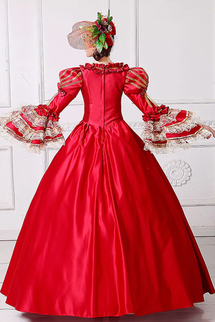 Half Sleeves Multi-Layer Trumpet Sleeves High Waisted Floral Print Victorian Lolita Prom Dress