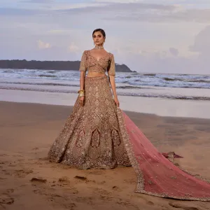 Heavily Gold Embellished Bridal Lehenga in Shades of Pink