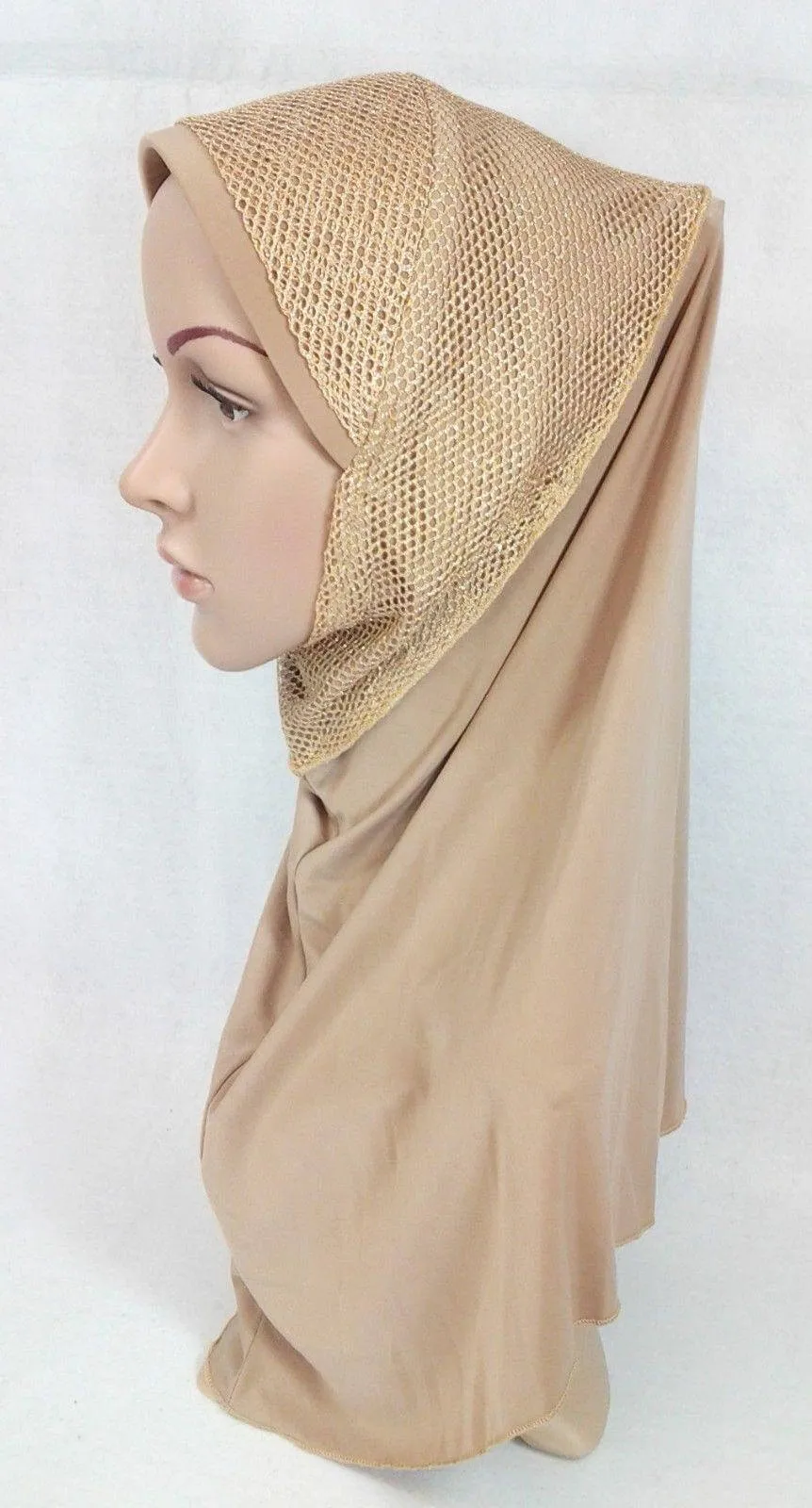 High Quality Viscose Lycra Lace Muslim Hijab Islamic Scarf Shawls Slip-on