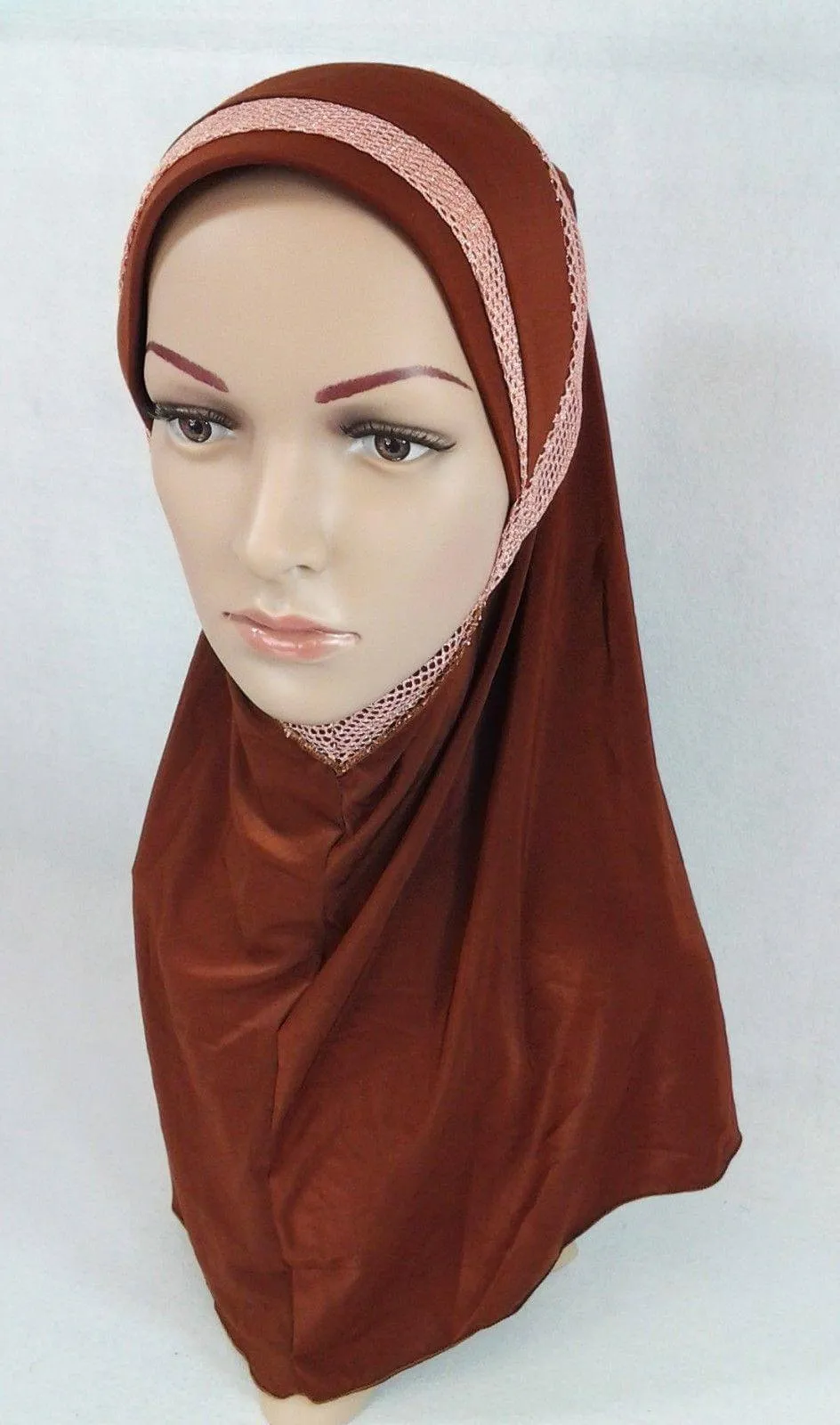 High Quality Viscose Lycra Lace Muslim Hijab Islamic Scarf Shawls Slip-on