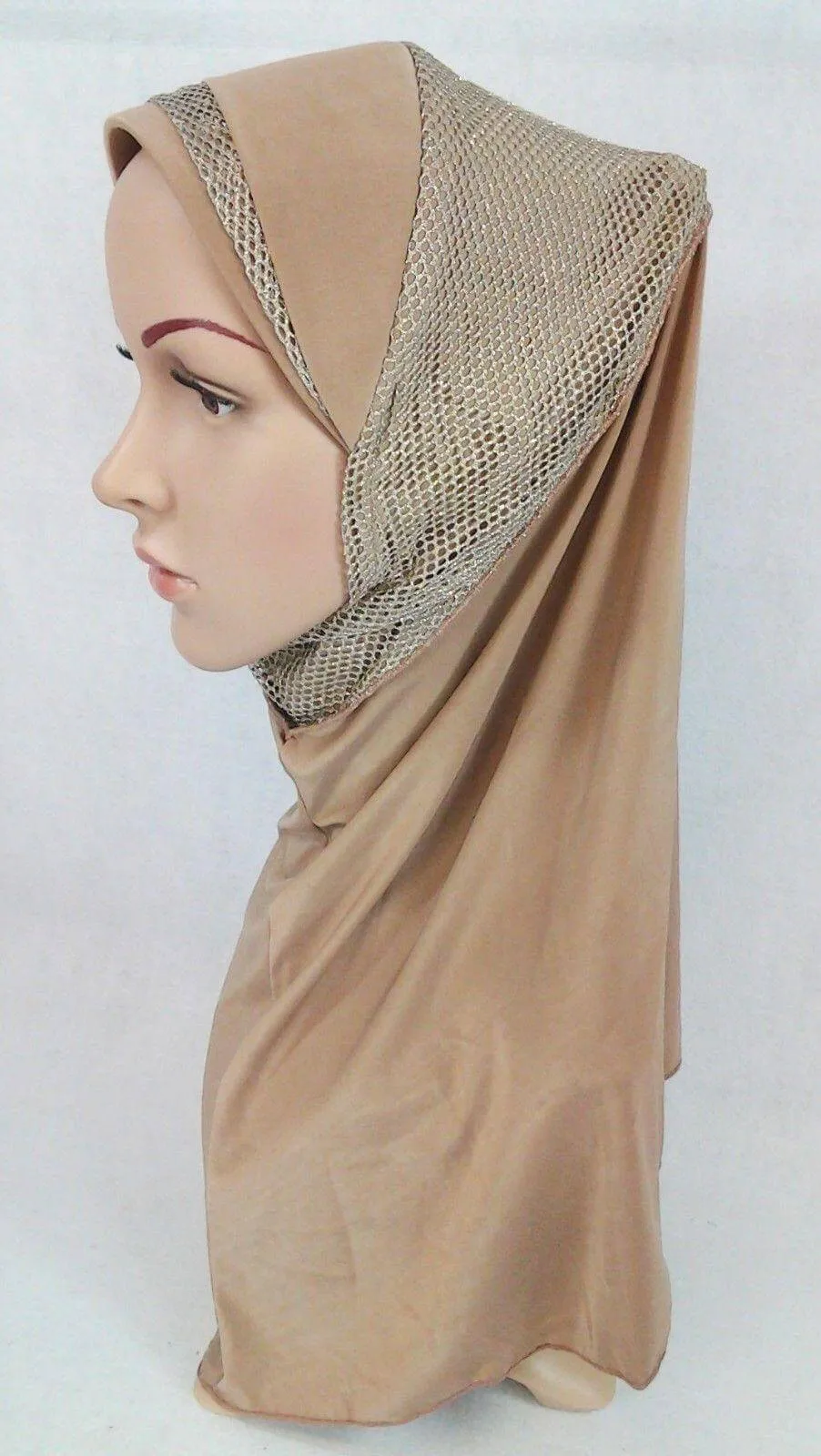 High Quality Viscose Lycra Lace Muslim Hijab Islamic Scarf Shawls Slip-on