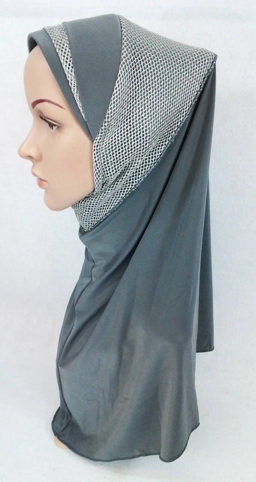 High Quality Viscose Lycra Lace Muslim Hijab Islamic Scarf Shawls Slip-on
