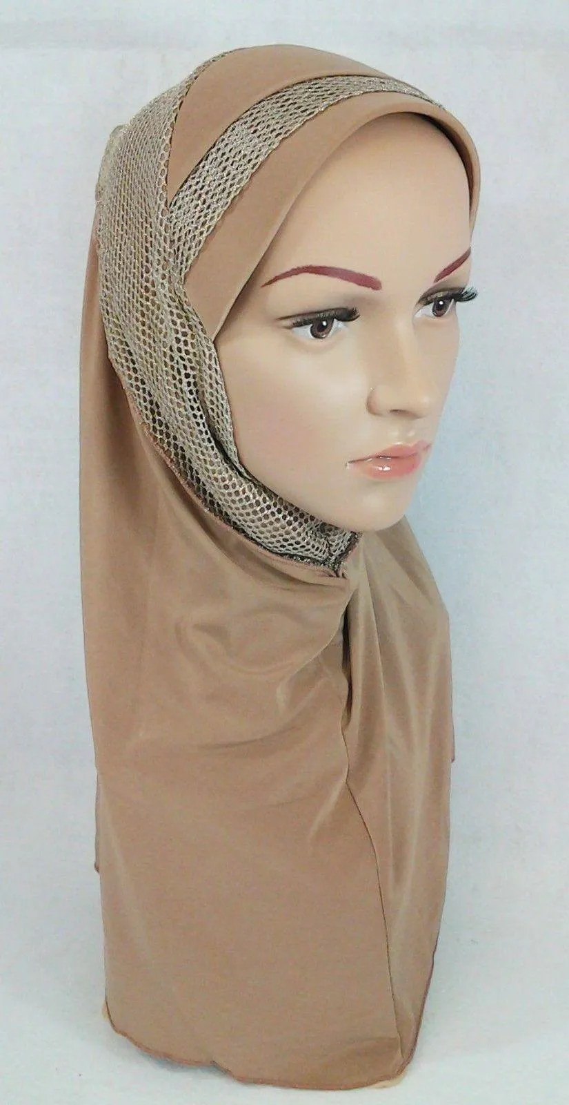 High Quality Viscose Lycra Lace Muslim Hijab Islamic Scarf Shawls Slip-on